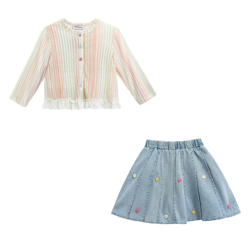 Multicolor Skort Cardigan Set