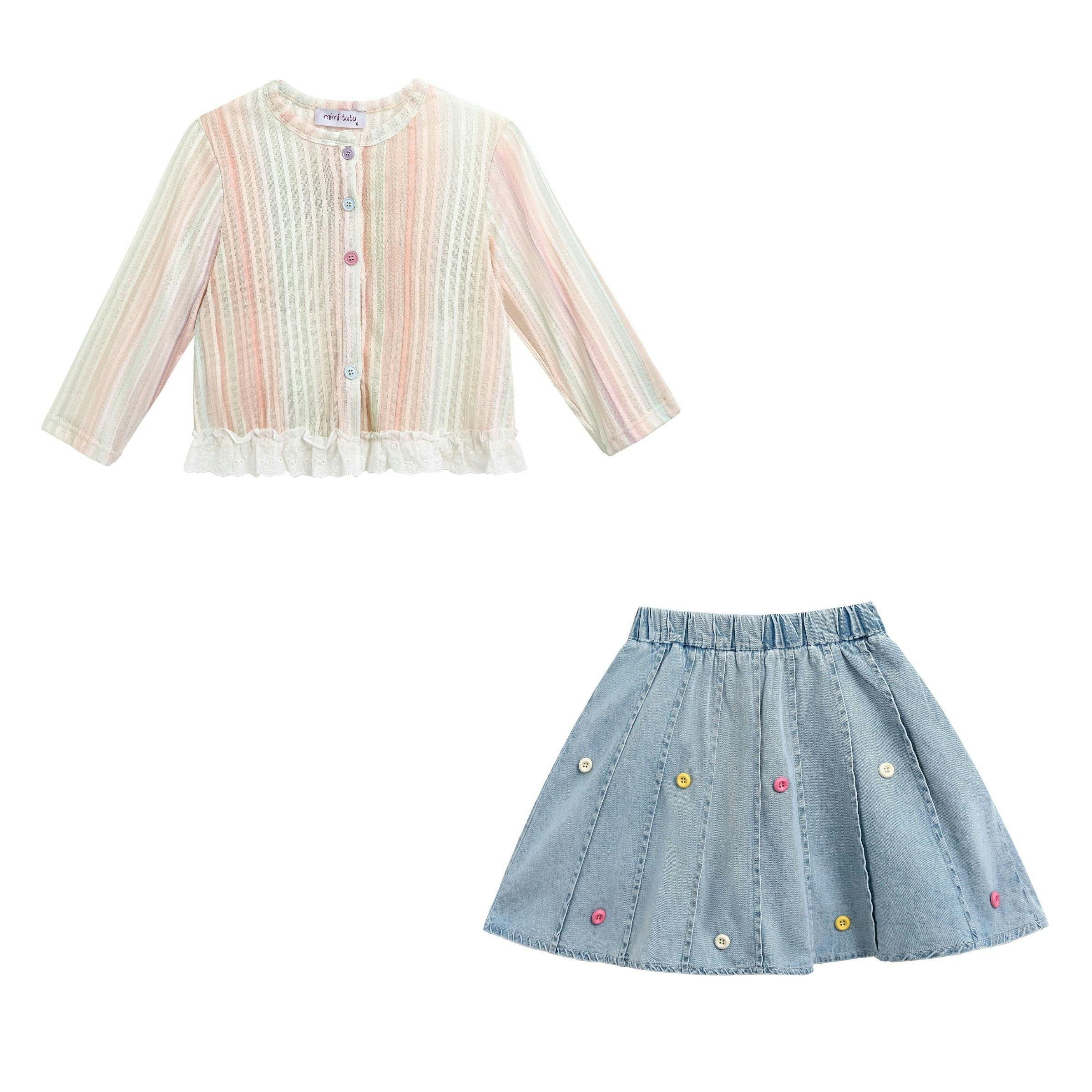Multicolor Skort Cardigan Set