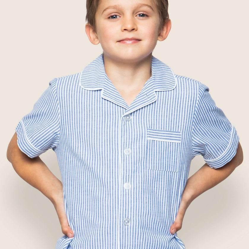 Kid's Twill Pajama Short Set in French Blue Heritage Stripe