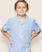 Kid's Twill Pajama Short Set in French Blue Heritage Stripe
