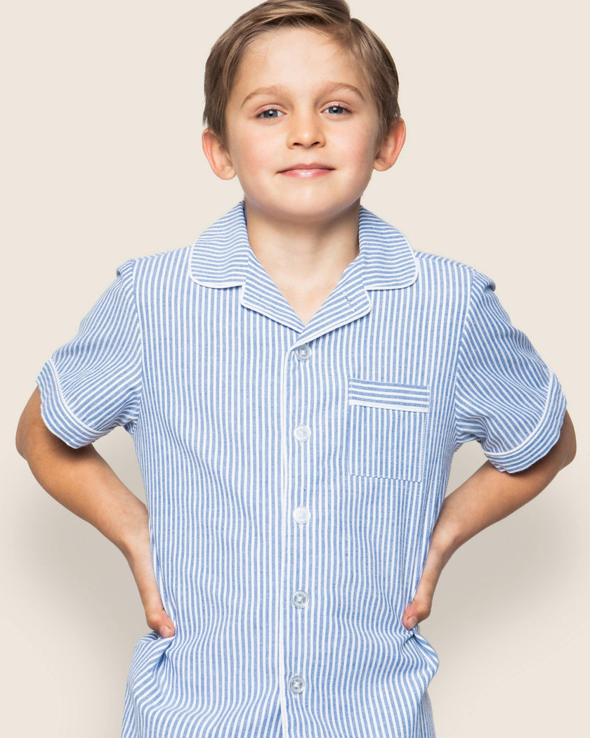 Kid's Twill Pajama Short Set in French Blue Heritage Stripe