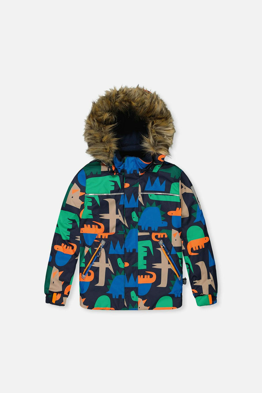 Two Piece Discover Snowsuit Blue Dinosaur Print
