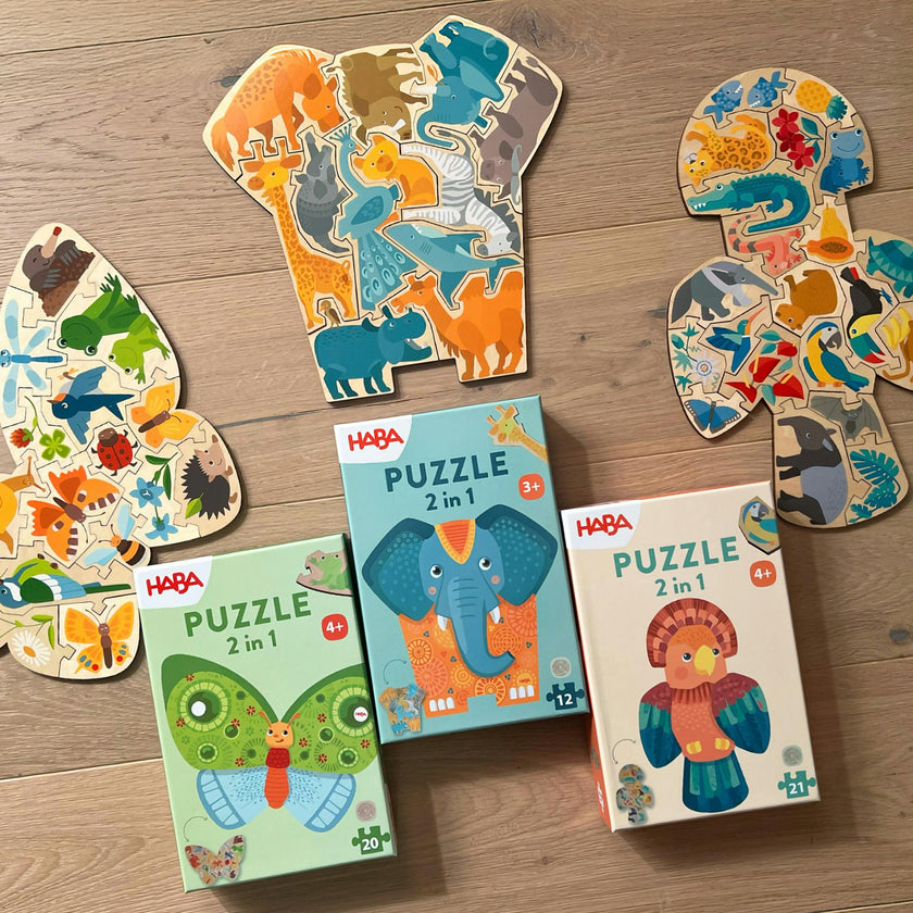 Bundle of Animal 2 in 1 Puzzles (Parrot, Elephant & Butterfly)