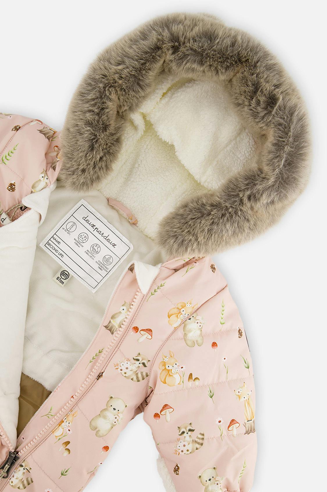 Baby One Piece Snowsuit Adapted For Car Seats Pink Animal Print