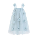 Blue Flower-Embellished Tulle Dress