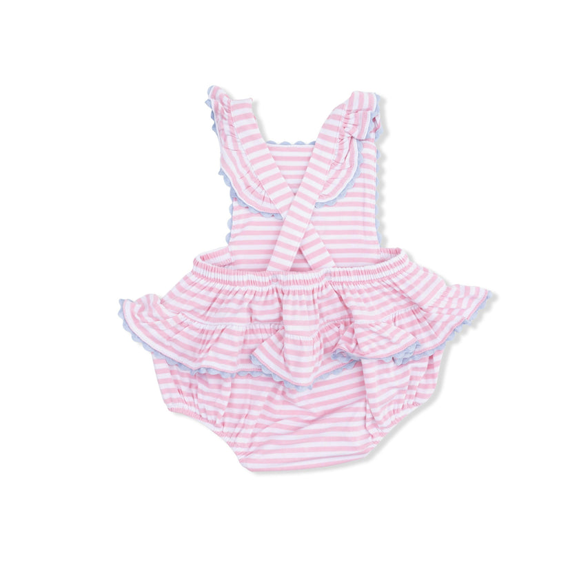 Cherry Stripe - Ric Rac Ruffle Sunsuit
