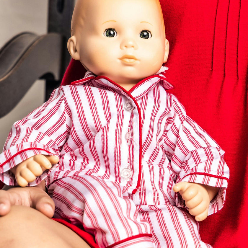 Doll Pajamas in Antique Red Ticking