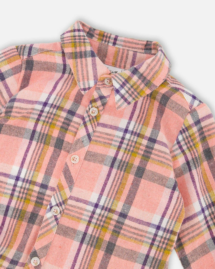 Shirt Plaid Dress with Frill