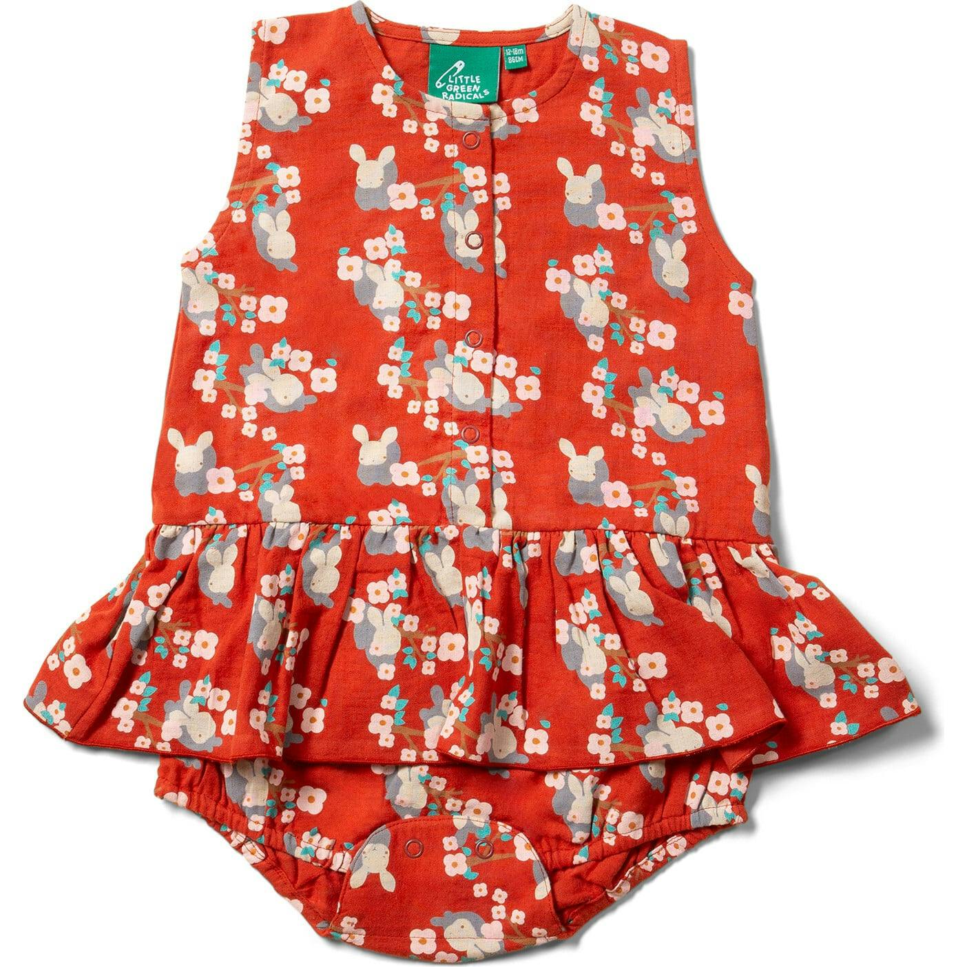 Little Rabbits Ruffle Romper, Red