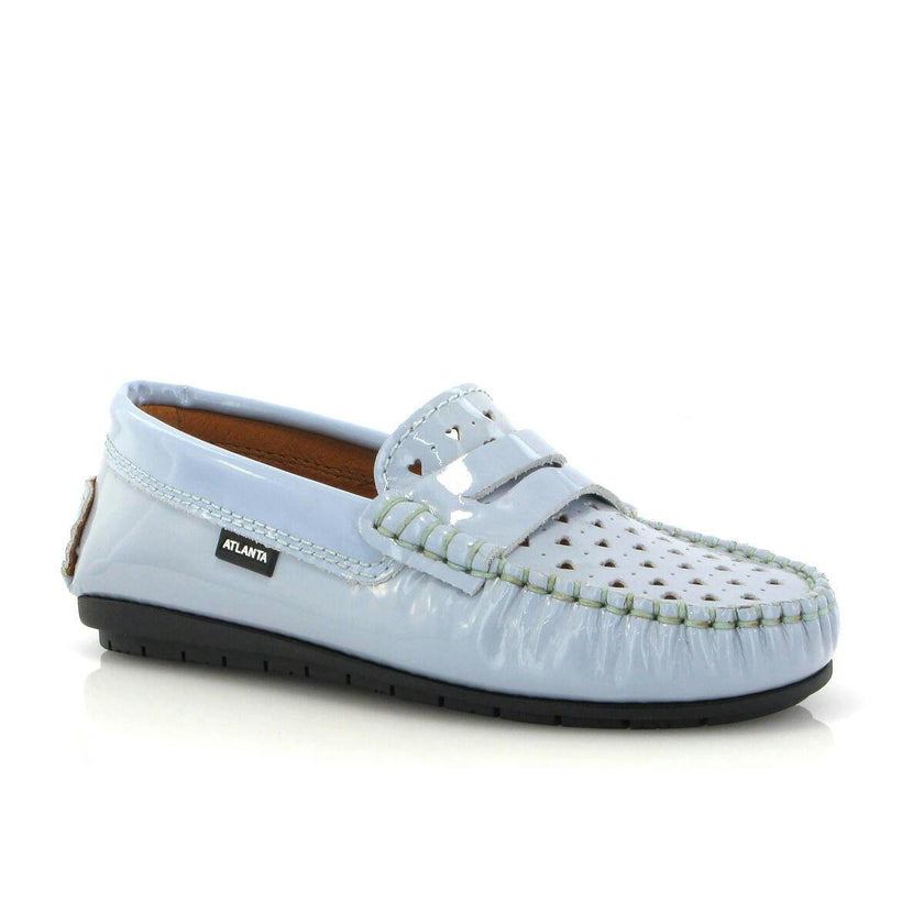 032 Walkers - sky blue patent with hearts
