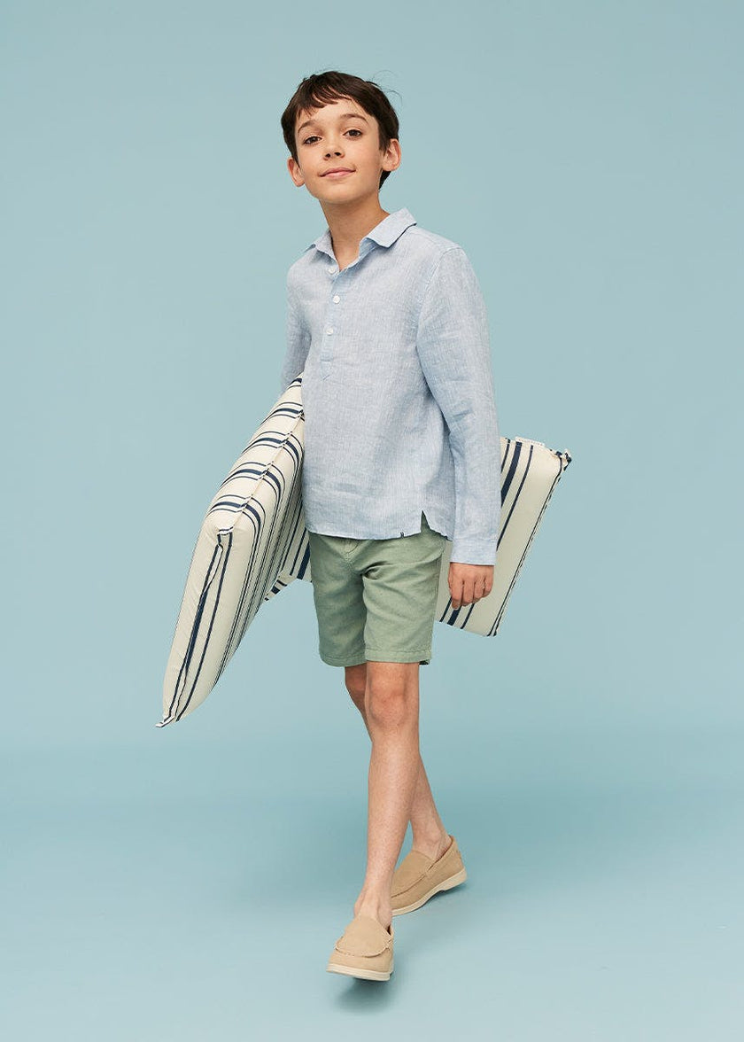 Grey Green Linen Cotton Shorts