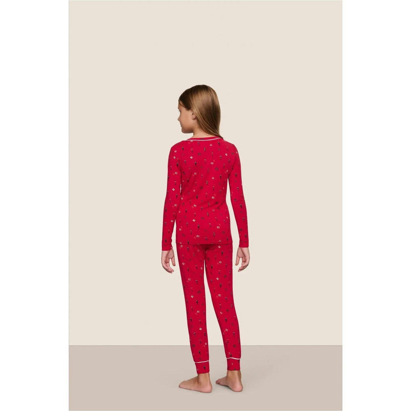 Kids Printed TENCEL Modal Unisex Long PJ Set, Red