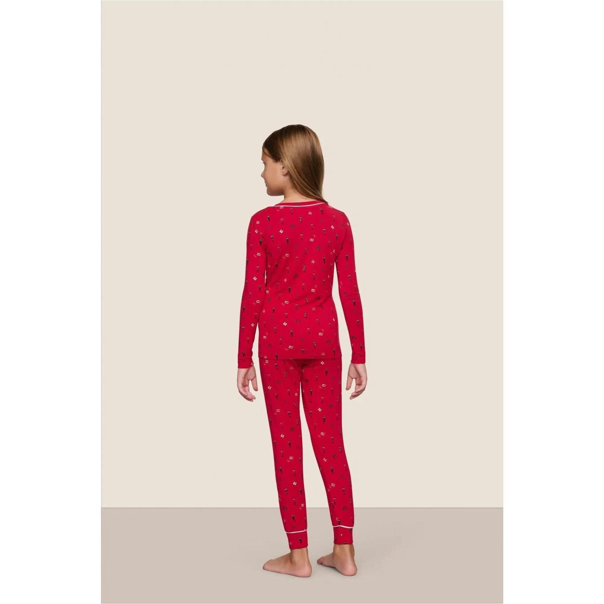 Kids Printed TENCEL Modal Unisex Long PJ Set, Red