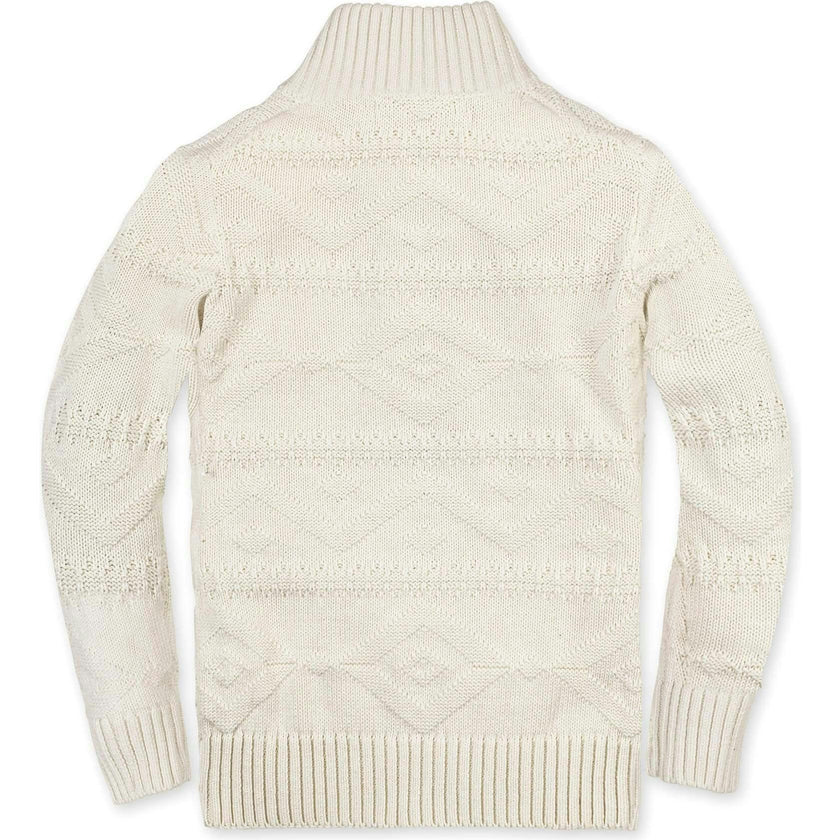 Organic Long Sleeve Half Zip Cable Pullover Sweater, White