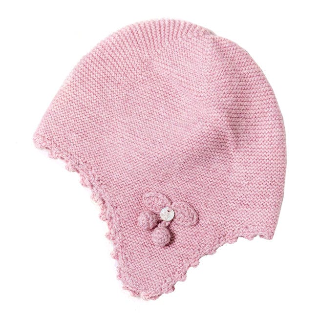 Mid pink soft knit hat with cherry detail