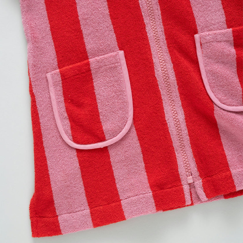 Girls Terry Coverup - Pink Red Stripe
