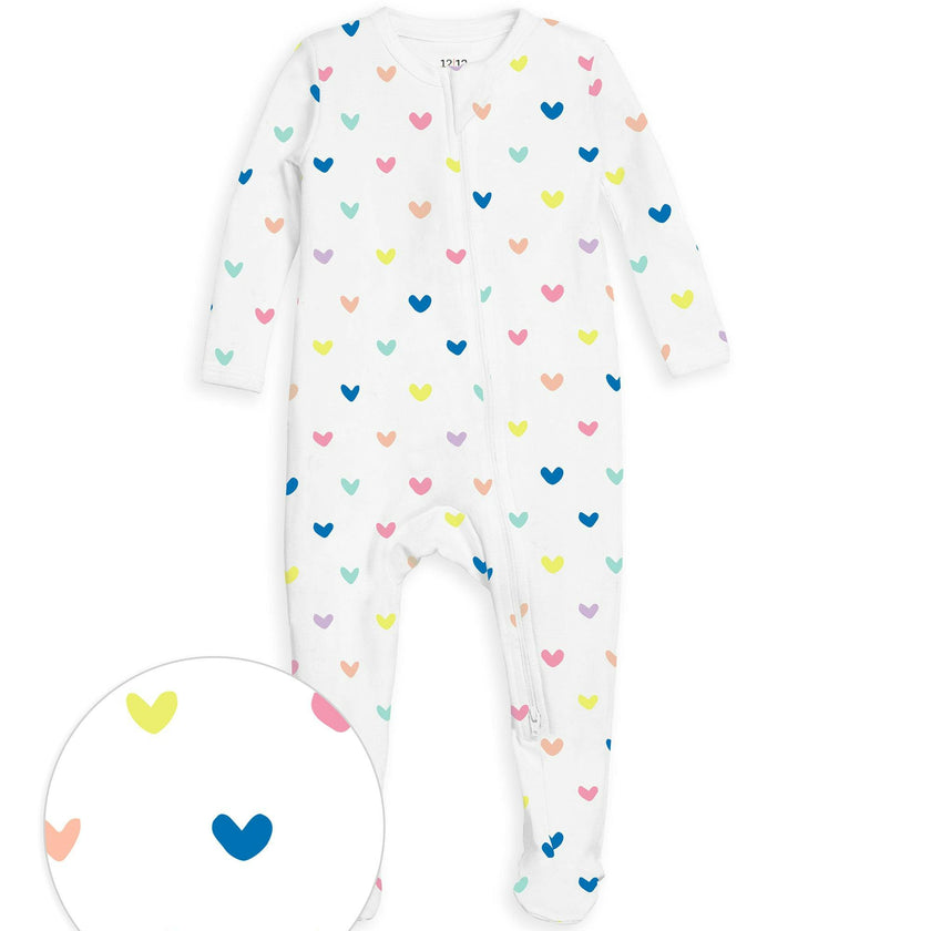 The Organic Zipper Footie [Rainbow Hearts]