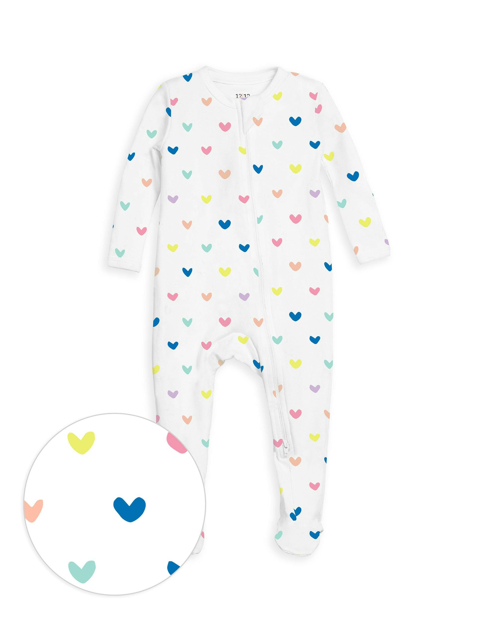The Organic Zipper Footie [Rainbow Hearts]