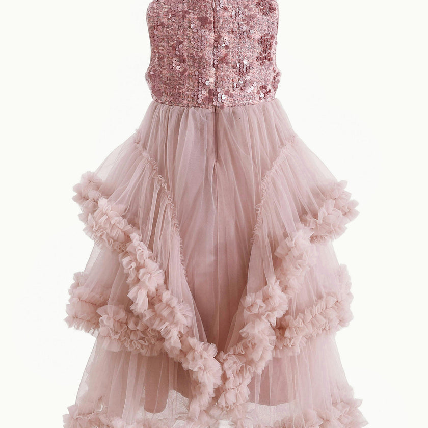 Pink Sequin & Cascading Tulle Gown