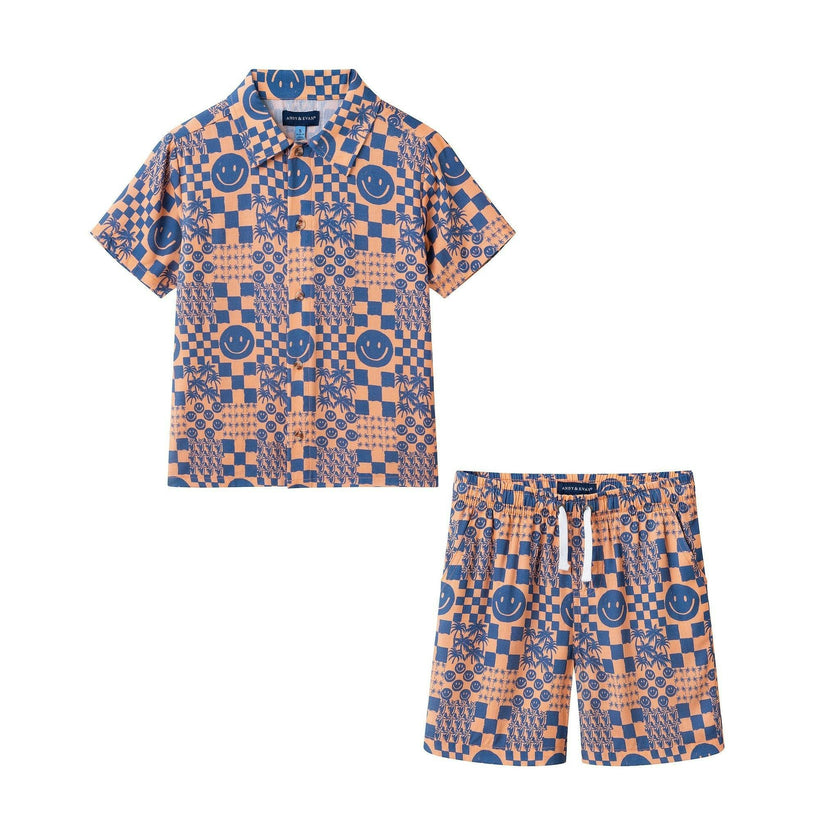 Boys Synthetic Viscose Matching Set | Geometric Smiley