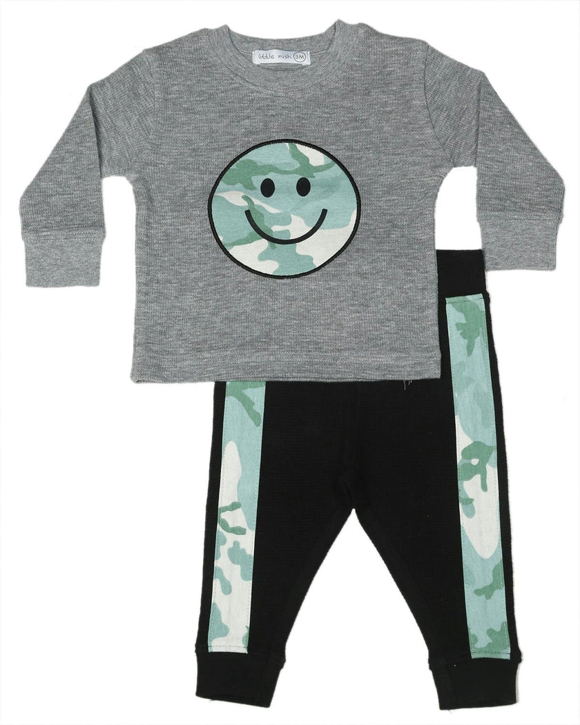 Toddler Camo Smiley Patch Thermal Set - Heather