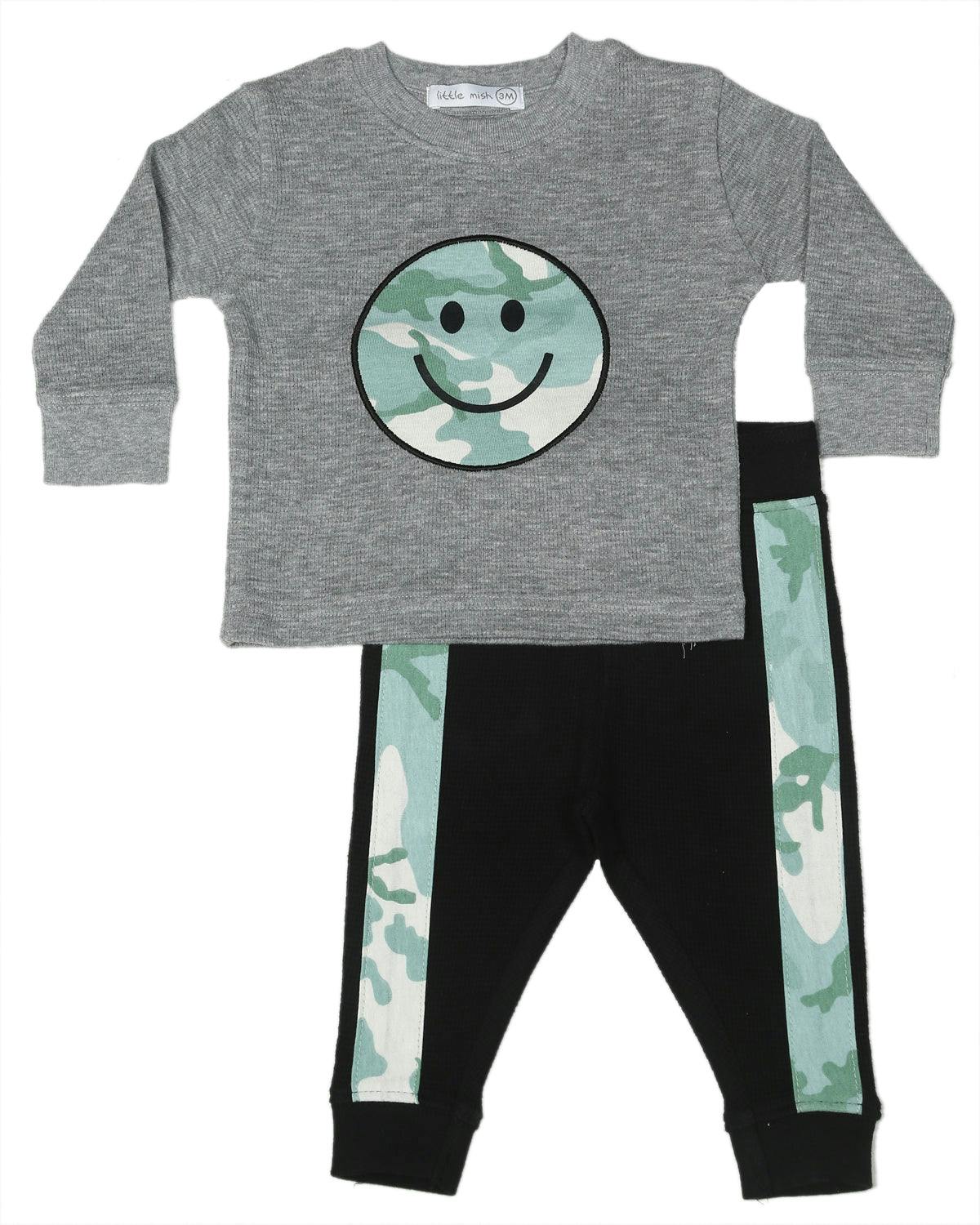 Baby Camo Smiley Patch Thermal Set - Heather