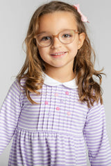 Stripe Knit Dress with Embroidered Flowers