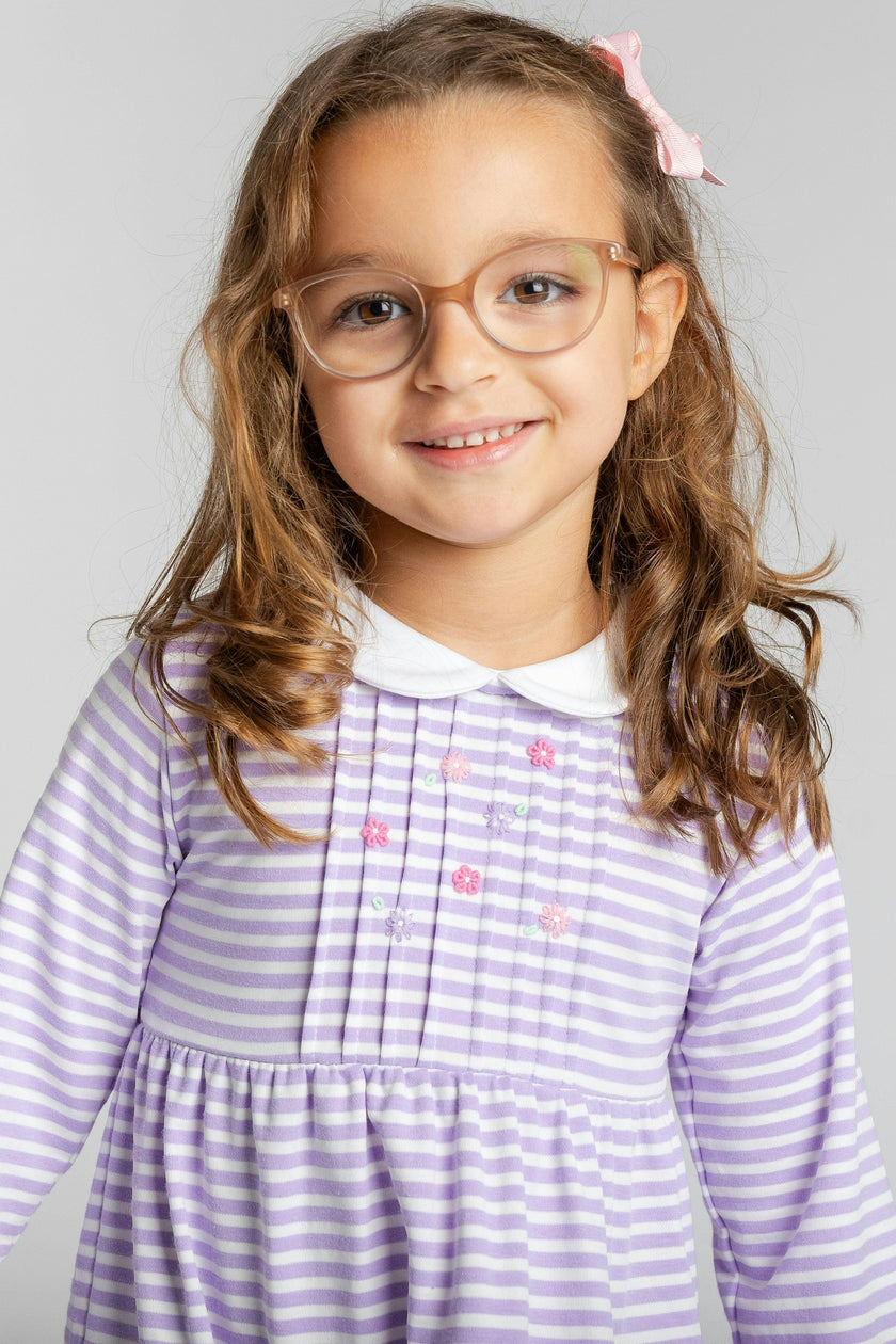 Stripe Knit Dress with Embroidered Flowers