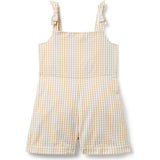 Twill Gingham Romper, Khaki