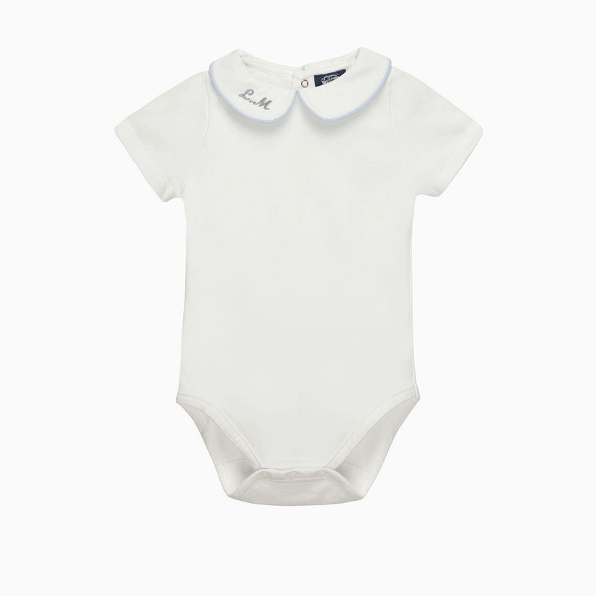 Baby Short-Sleeved Milo Bodysuit in White/Blue