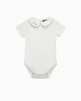 Baby Short-Sleeved Milo Bodysuit in White/Blue