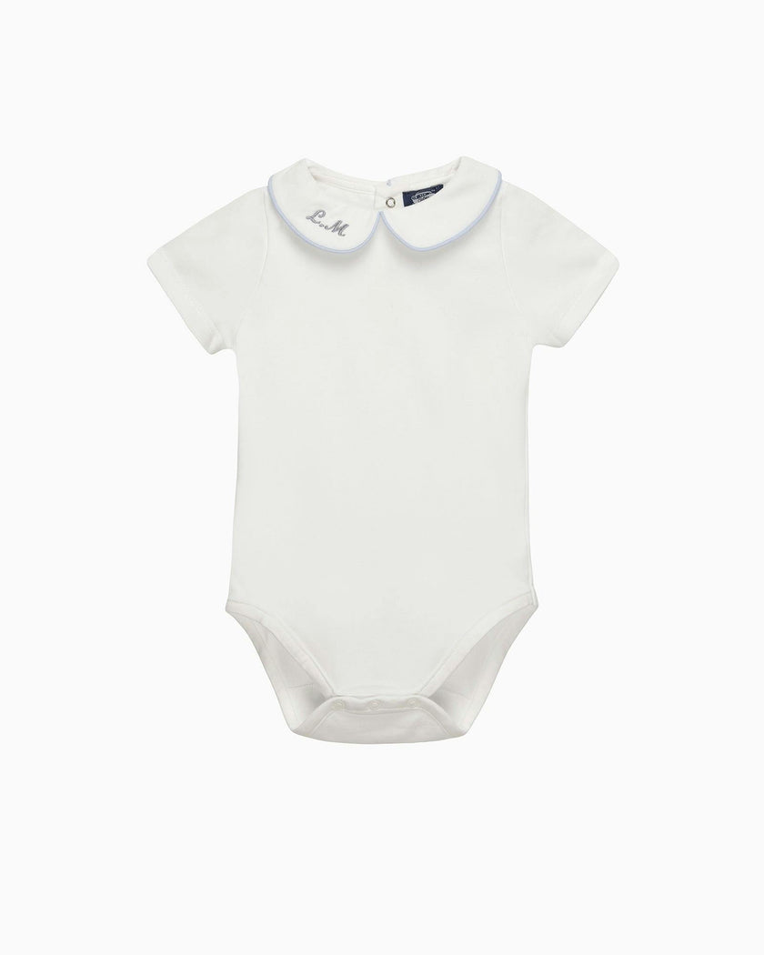 Baby Short-Sleeved Milo Bodysuit in White/Blue