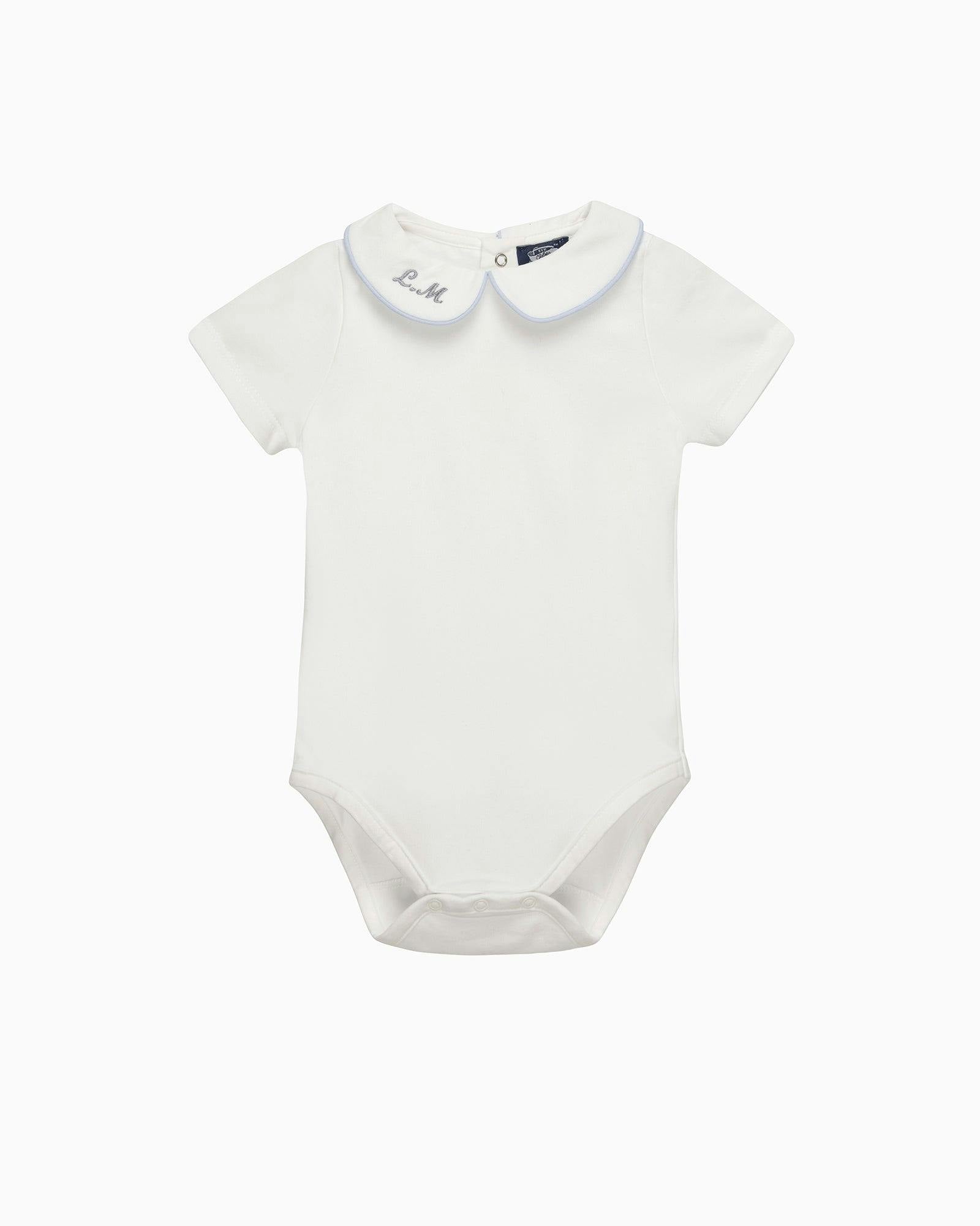 Baby Short-Sleeved Milo Bodysuit in White/Blue