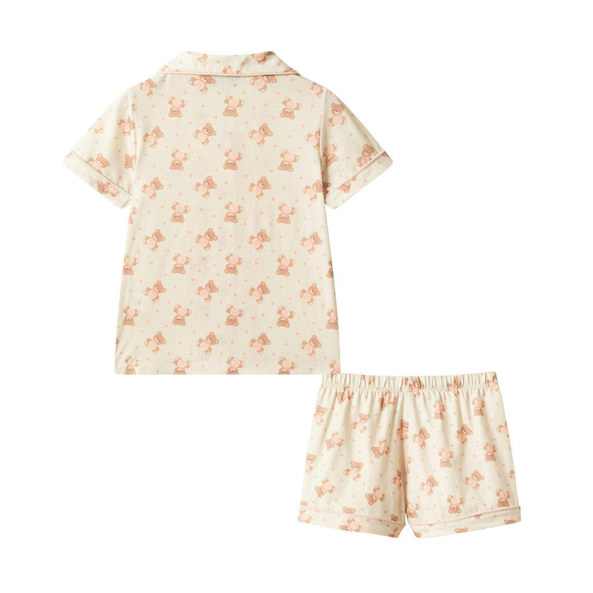 Girls Polka Dot Buttondown Pajama Set | White Teddy Bear