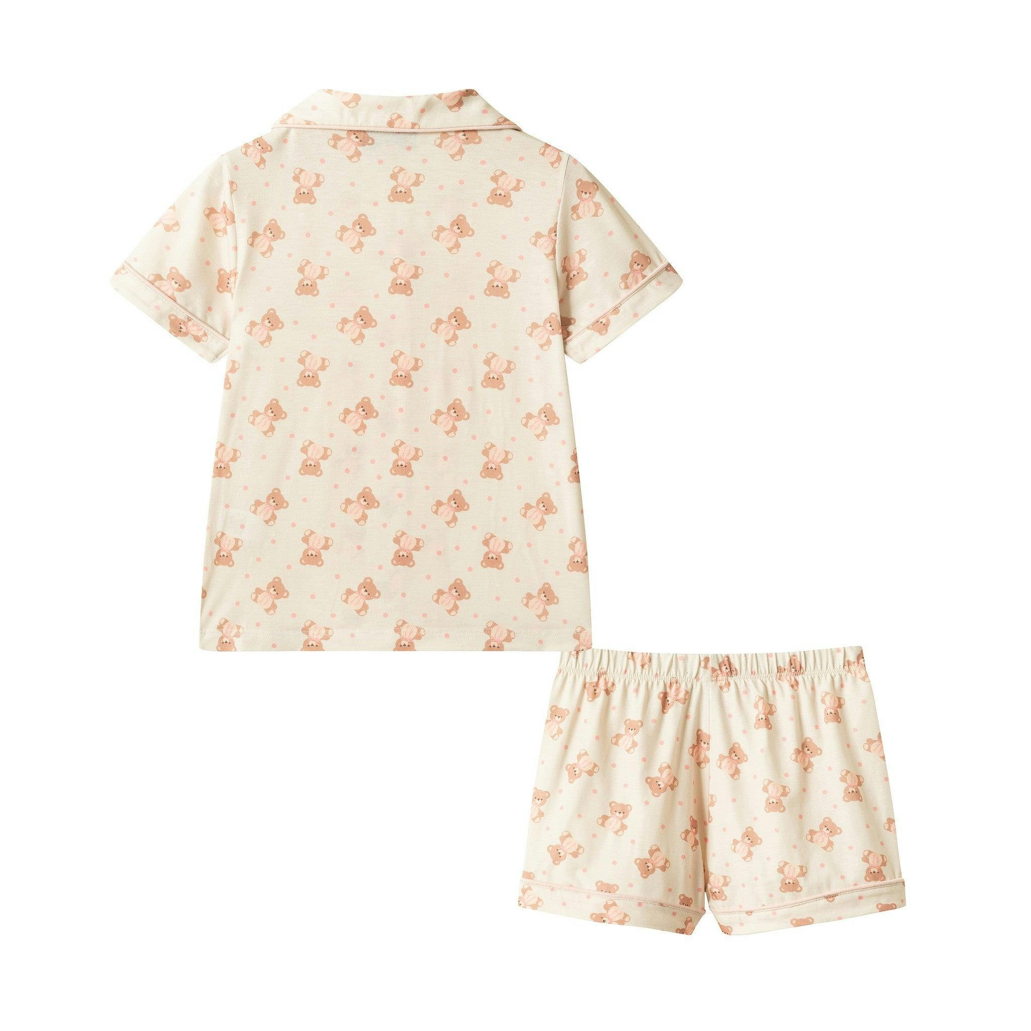 Girls Polka Dot Buttondown Pajama Set | White Teddy Bear