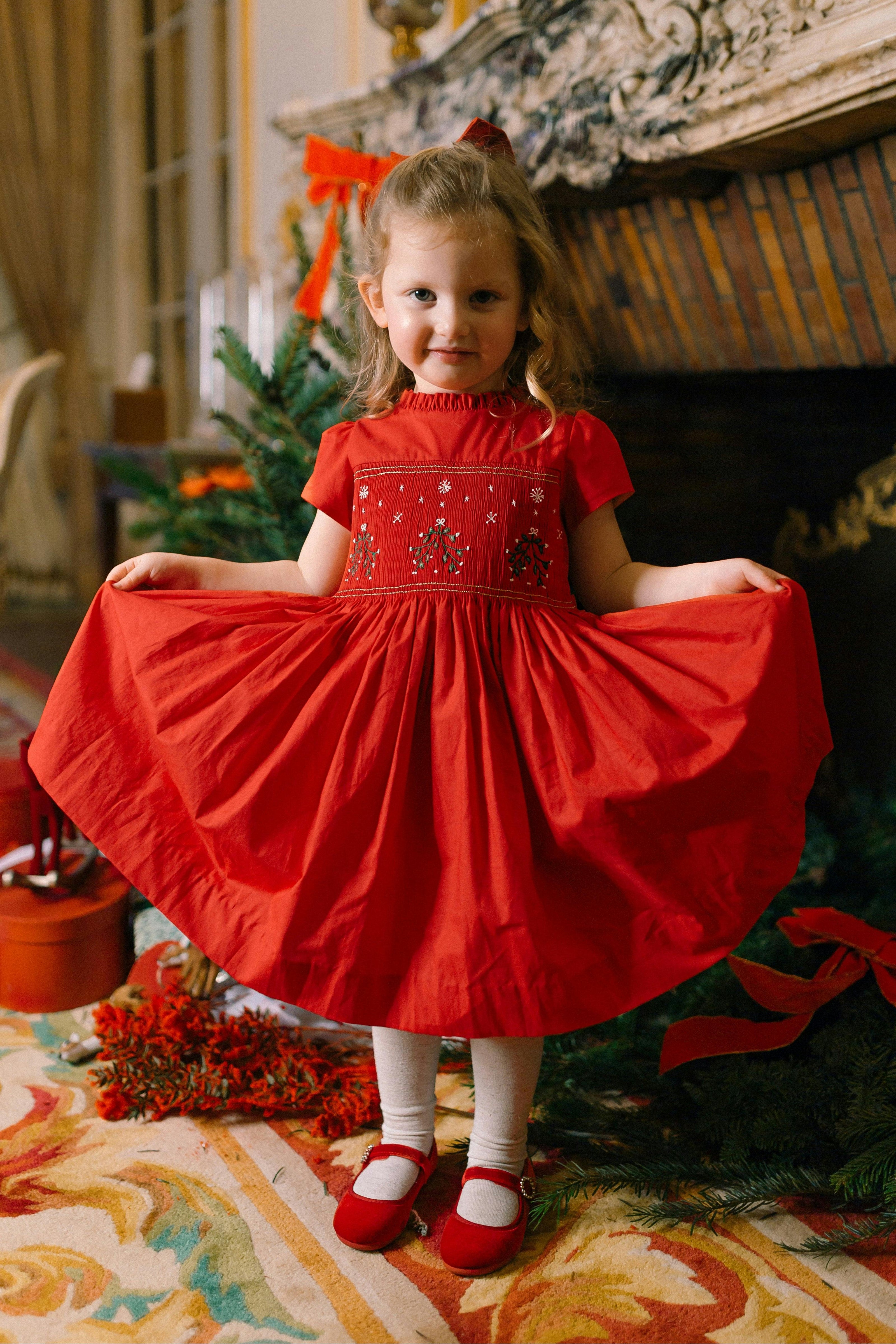 PERLA RED SMOCKED DRESS