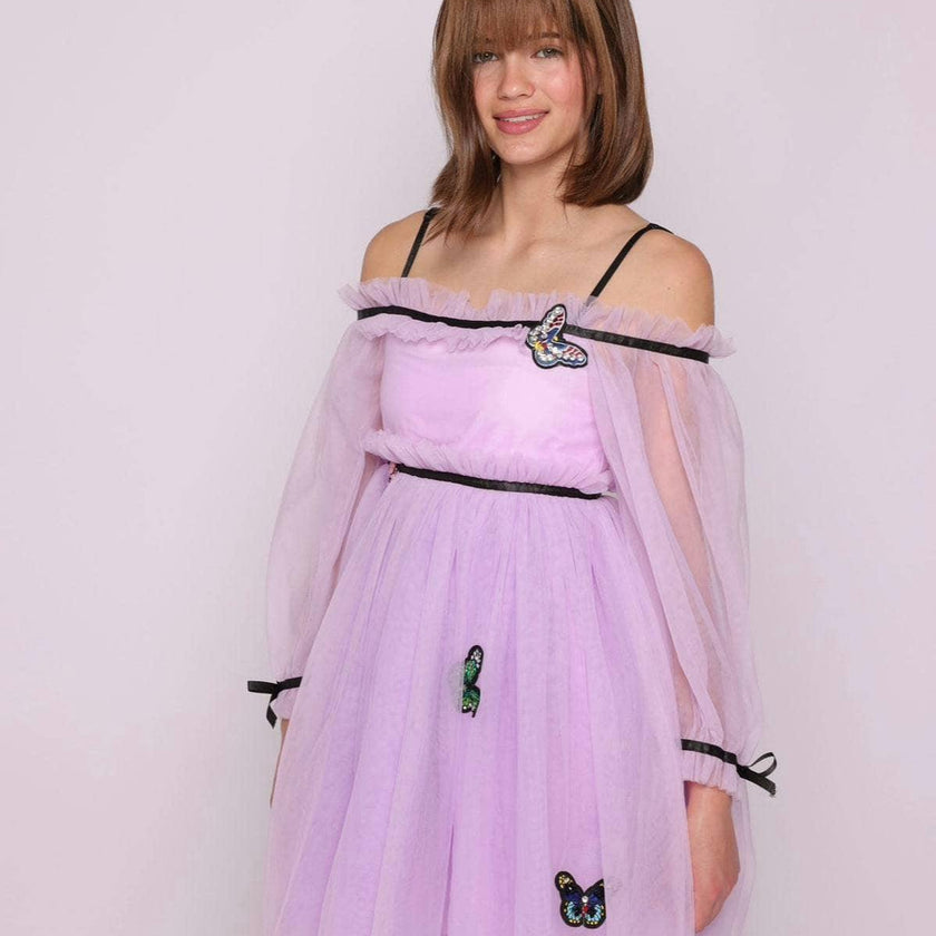 Dream Off-Shoulder Full Sleeve Tulle Dress