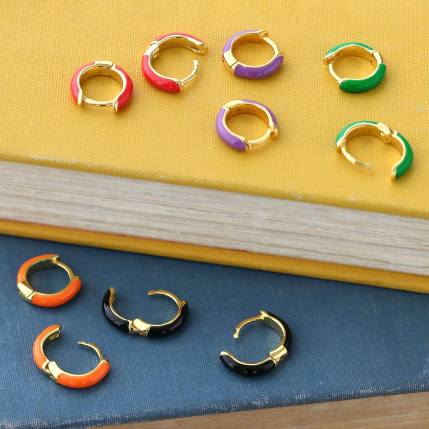 Enamel Huggie Hoop Earrings