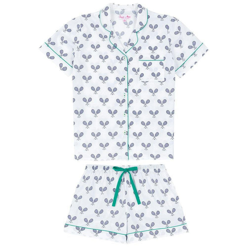 Women's Tennis Navy Short PJ Set - Organic Cotton Poplin