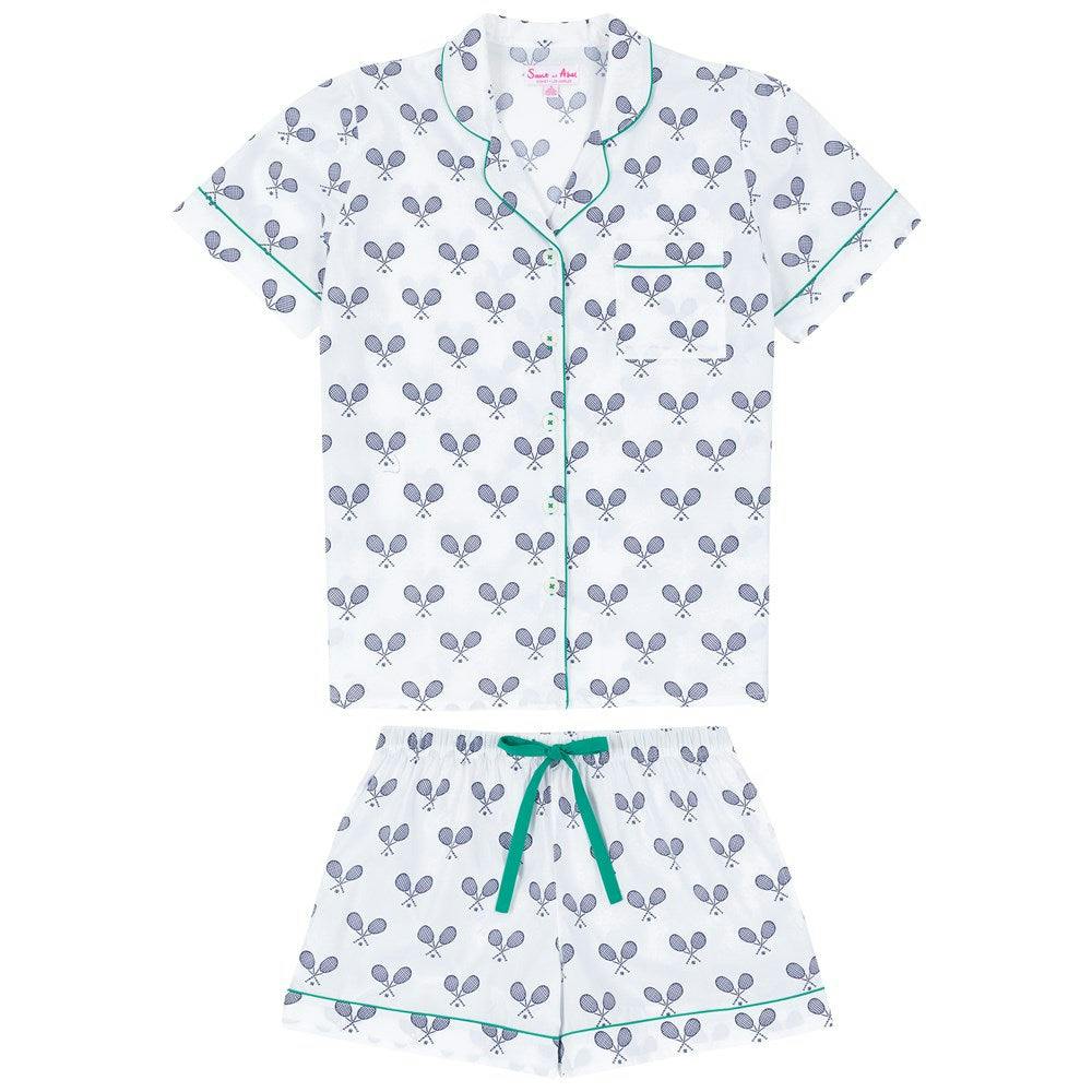 Women's Tennis Navy Short PJ Set - Organic Cotton Poplin