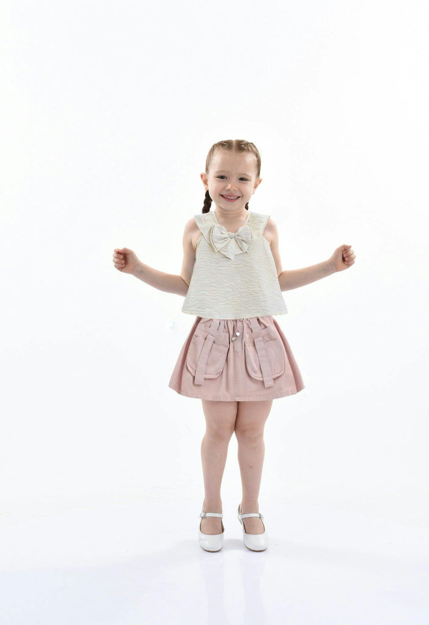 Ivory Pink Strap Bow Shorts Set