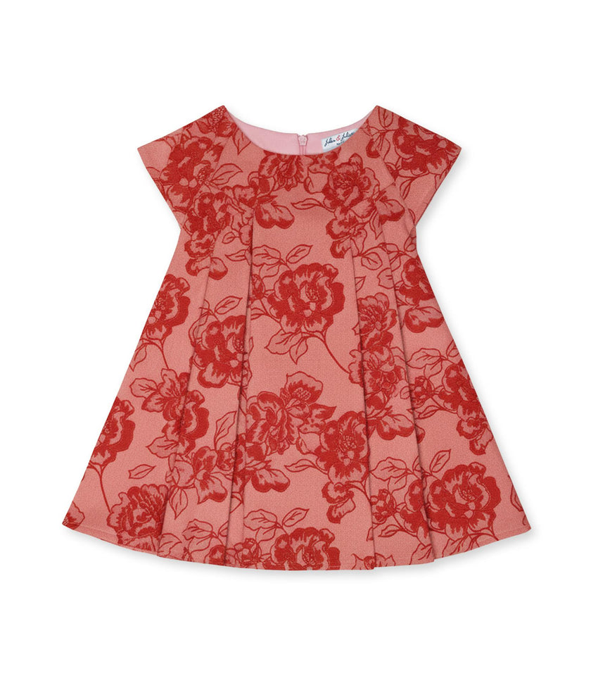 Rose Girl Dress, Red Flower Jacquard