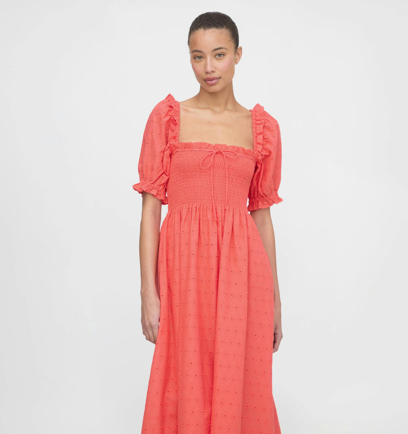 The Scarlett Nap Dress - Coral Daisy Broderie