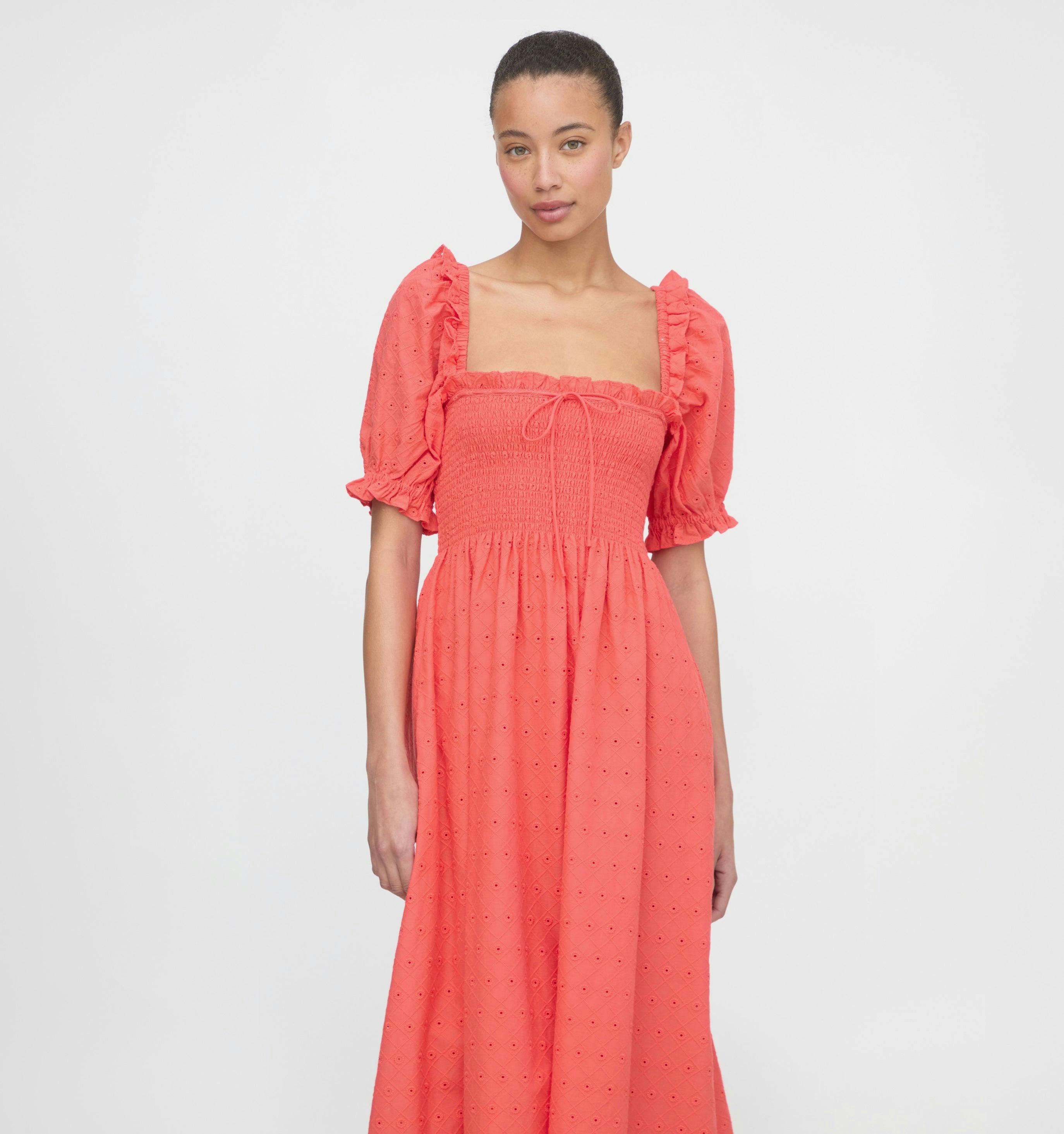 The Scarlett Nap Dress - Coral Daisy Broderie