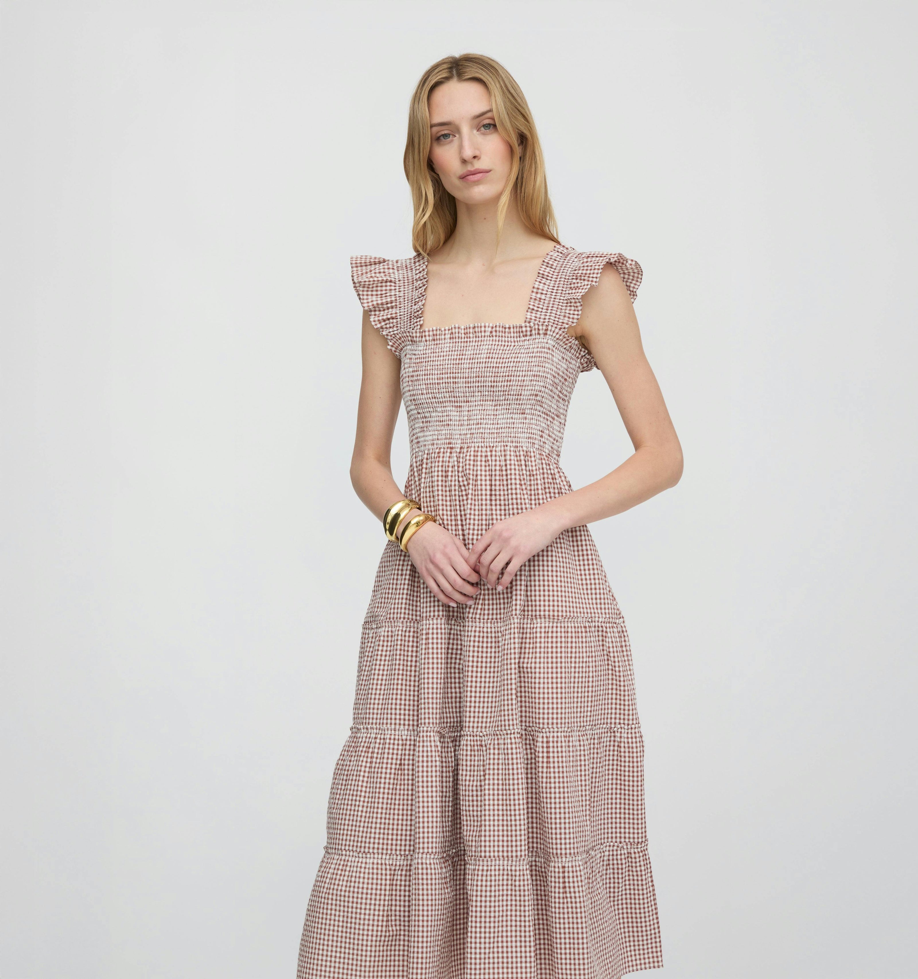 The Ellie Nap Dress - Cognac Gingham