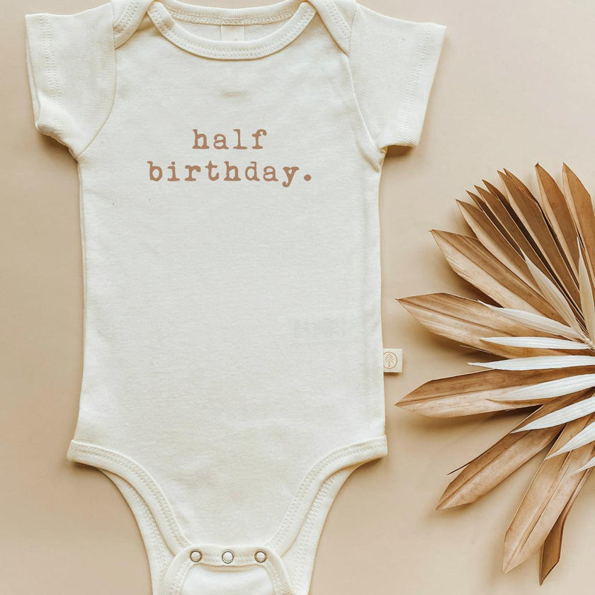 Half Birthday Clay Organic Cotton Baby Bodysuit Short Sleeve