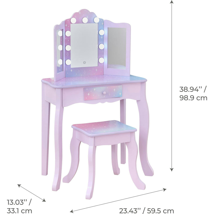 Stardust Gisele Wood Vanity Table with LED Mirror & Drawer