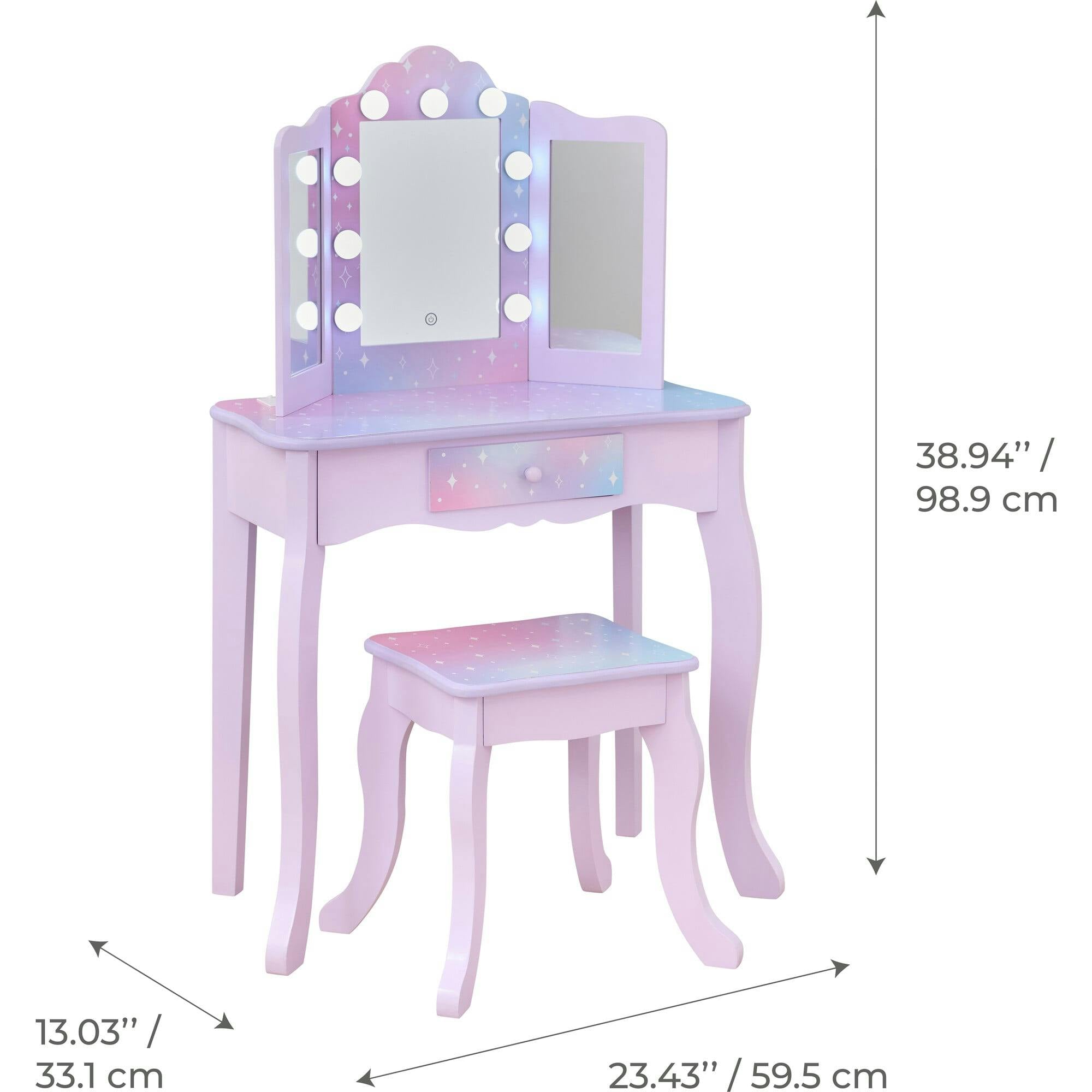 Stardust Gisele Wood Vanity Table with LED Mirror & Drawer