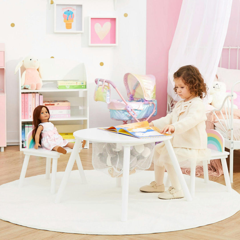 Fantasy Fields by Teamson Kids - Rainbow Fishnet Play Table & Chairs Kids Furniture