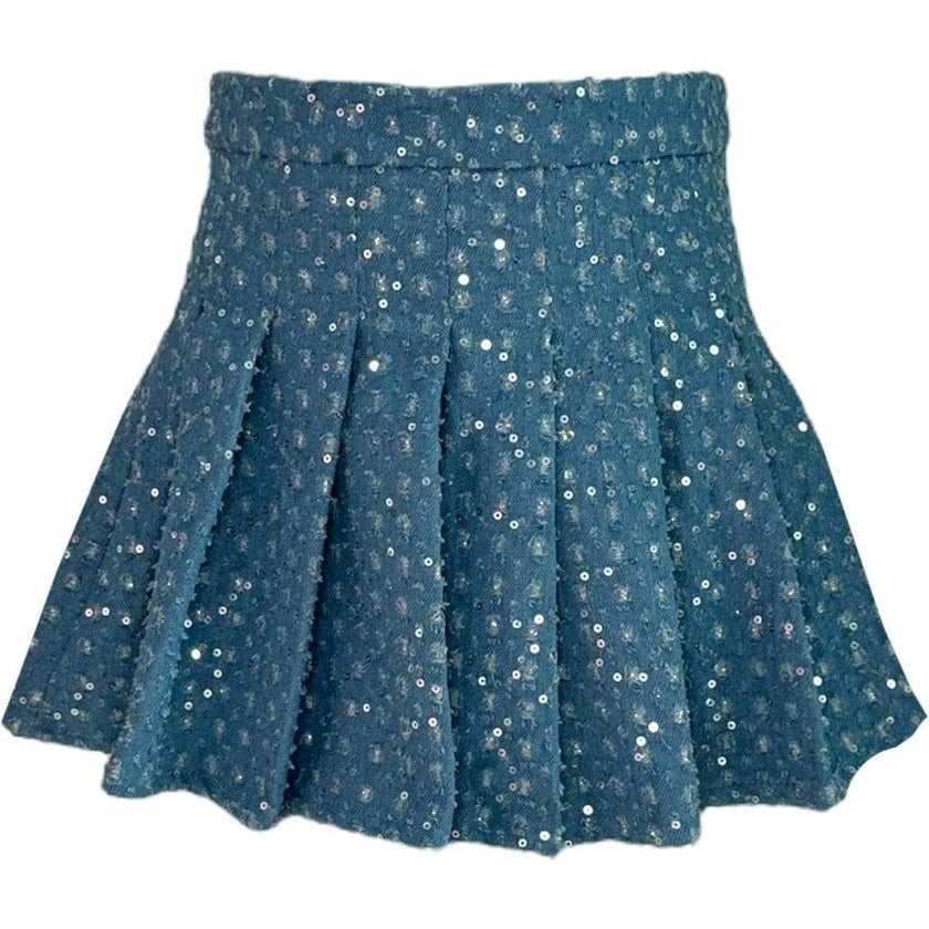 Denim Sparkle Pleated Skirt